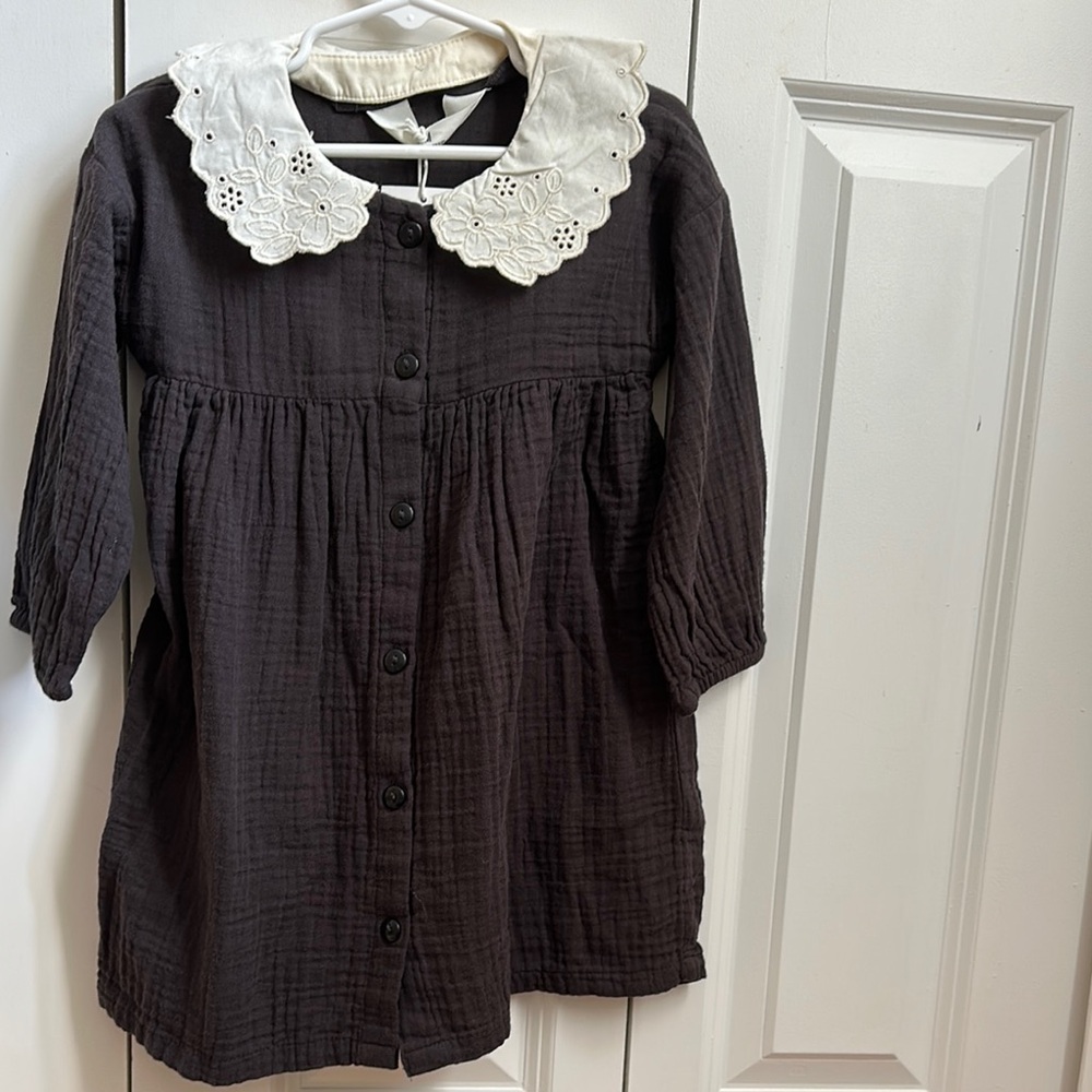 H&M Black Dress with Cream Floral Collar